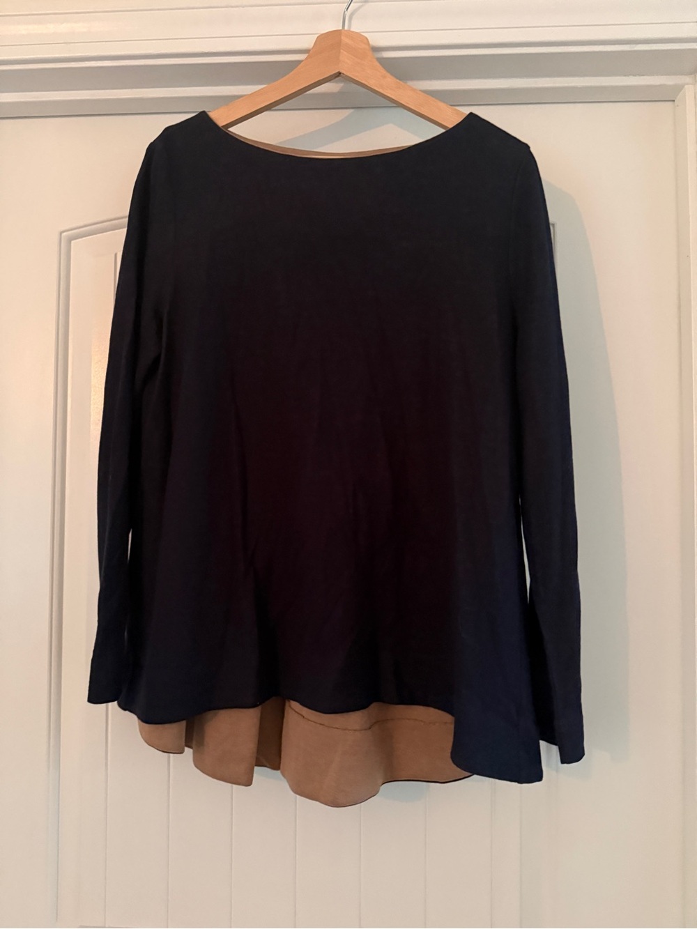COS Navy Long-Sleeve Top with Tan Layered Hem